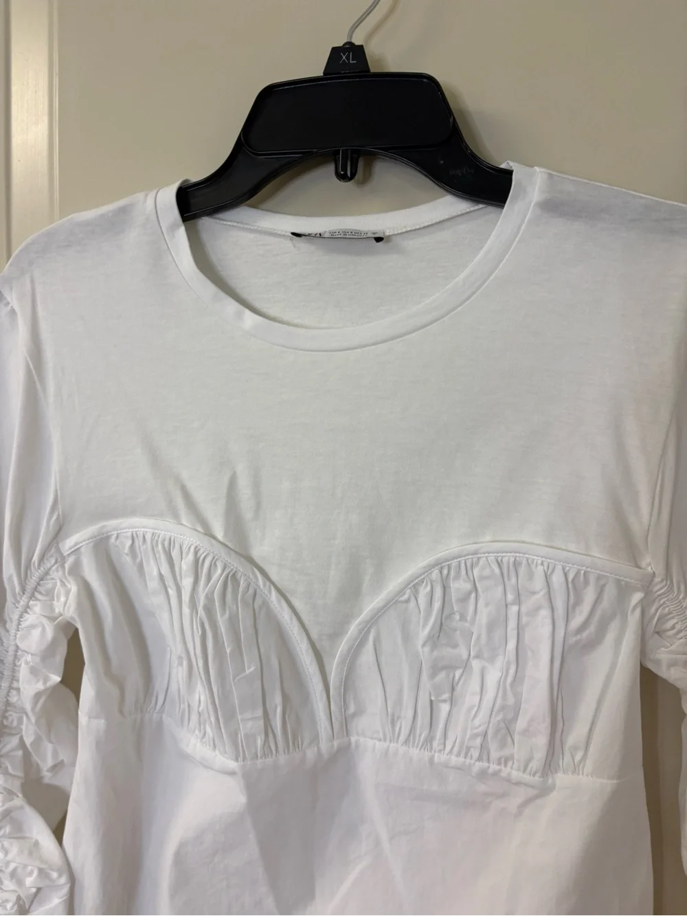 NWOT Zara White Ruched Puff-Sleeve Blouse SZ S